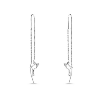Sterling Silver Earring Open Dolphin with 1Pcs Clear Cubic Zirconia Threader--Nickle Free