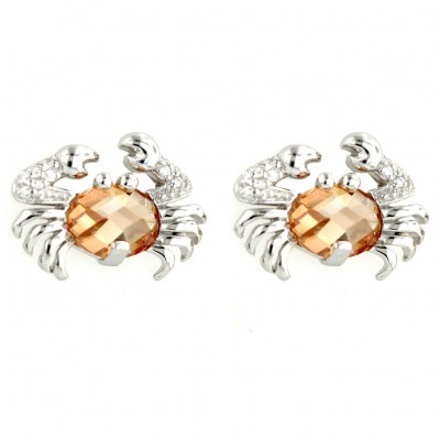 Sterling Silver Earring Chess Cut Champagne Cubic Zirconia Crab (6S-3077Ch)