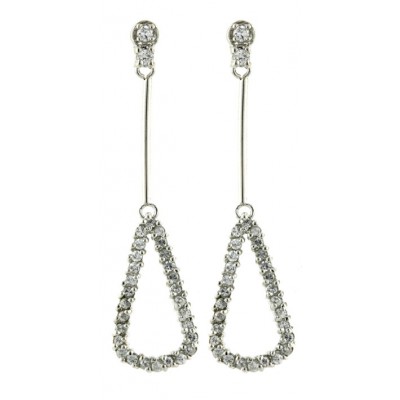 Sterling Silver Earring Plain Stick+Open Cubic Zirconia Triangle