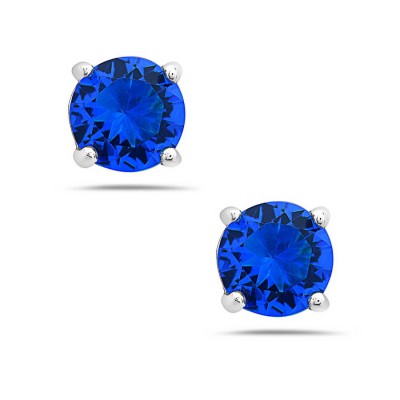 Sterling Silver Earring 5Mm Round Blue#108G Cubic Zirconia Stud