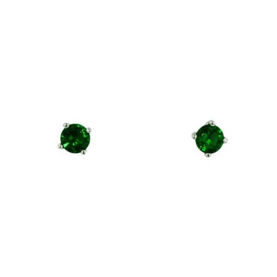 Sterling Silver Earring 5mm Round Emerald Green (#Glgr) Glass Stud