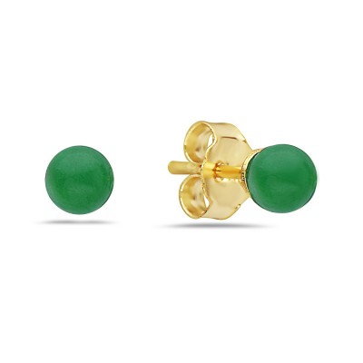 Sterling Silver EARRING 6MM GREEN JADE BALL STUD-GOLD PLATE-2S-3924JGD-6
