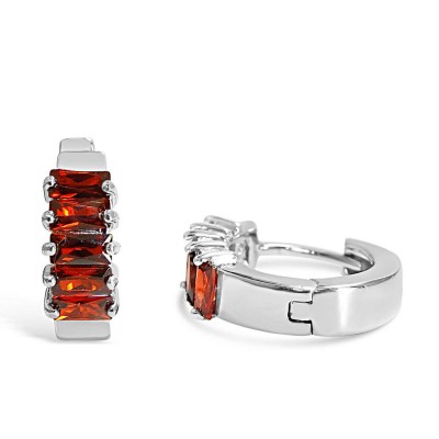 Sterling Silver Earring Arnet Cubic Zirconia Baguette Huggies