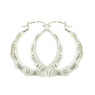 Sterling Silver Earring 40mm Bamboo Latch Hoop--Silver Plate