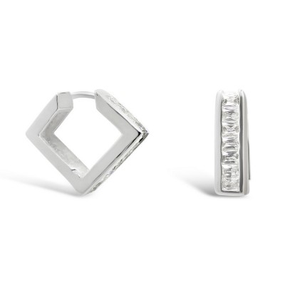 Sterling Silver Earring Outer Baguette Clear Cubic Zirconia Channel Setting Square