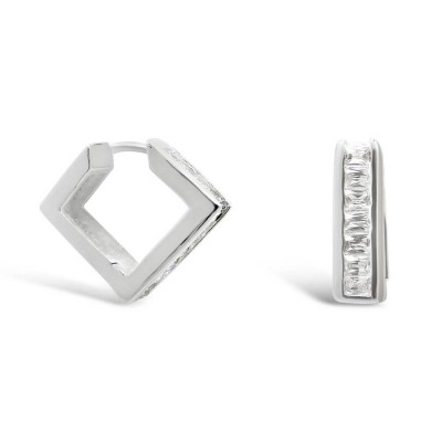 Sterling Silver Earring Outer Baguette Clear Cubic Zirconia Channel Setting Square