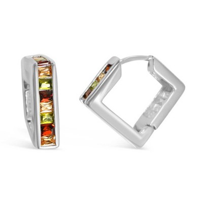 Sterling Silver Earring Outer Baguette Garnet /Champagne/Olivine Cubic Zirconia Channel Settin