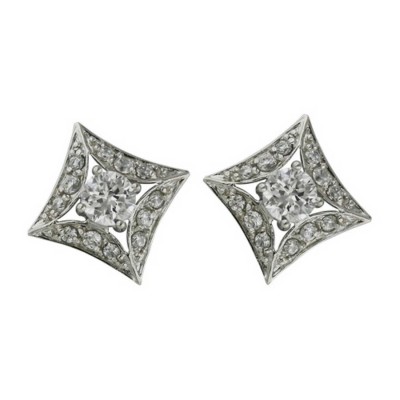 Sterling Silver Earring 5.5mm Clear Cubic Zirconia Squeeze in Square