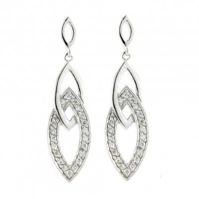 Sterling Silver Earring Open Cubic Zirconia Marquis Dangle