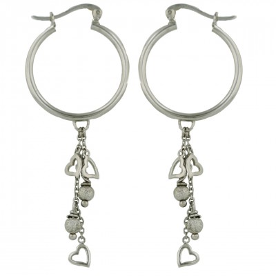 Sterling Silver Earring Outer 26mm Circle Latch Hoop with Dusted Bal