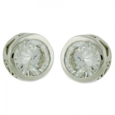 Sterling Silver Earring Outer 5mm Round Clear Cubic Zirconia Bezel Stud