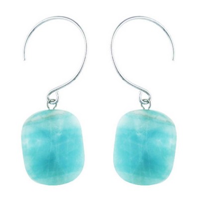 Sterling Silver Earring 20 mm Wavy Coin Genuine Amazonite