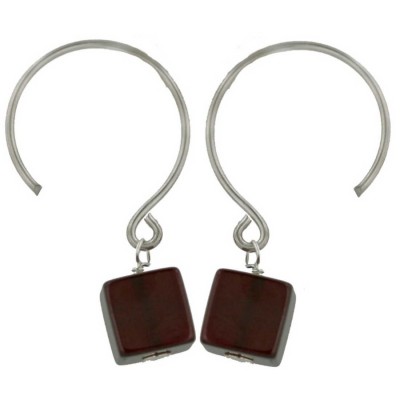 Sterling Silver Earring 8X8mm Garnet Cubic Zirconia Dice with Circle Hook