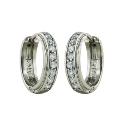 Sterling Silver Earring Clear Cubic Zirconia Huggies with Open Clear Cubic Zirconia Star Dangle