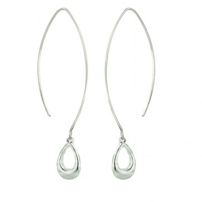 Sterling Silver Earring Almond Hook with Open Tear Drop Dangle--Sp-