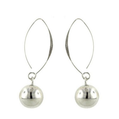 Sterling Silver Earring 12mm Plain Ball with Shorter Almond Hook--R