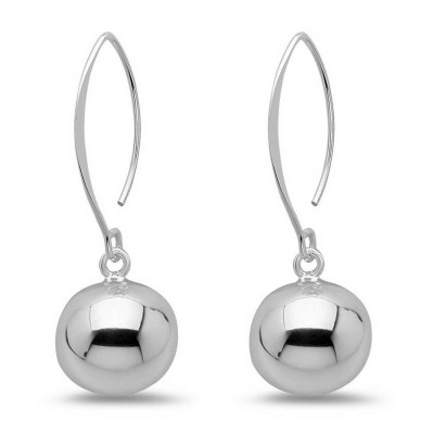 Sterling Silver Earring 14mm Plain Ball with Shorter Almond Hook--E