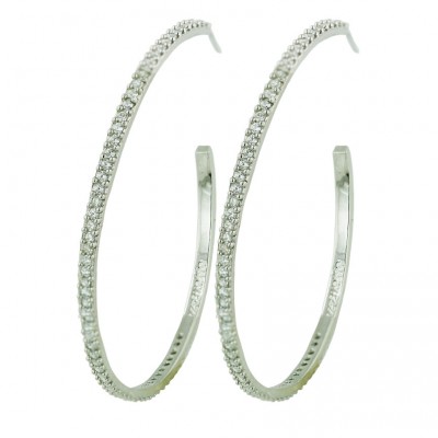 Sterling Silver Earring Outer Clear Cubic Zirconia 48mm Hoop