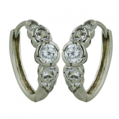 Sterling Silver Earring Clear Cubic Zirconia Bezel Huggies