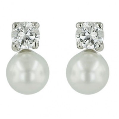 Sterling Silver Earring 4mm Cocktail Set Clear Cubic Zirconia+6mm Small White Fa
