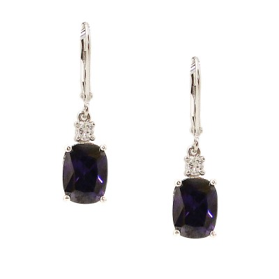 Sterling Silver Earring 3mm Clear Cubic Zirconia Top+10X8mm Oval Ame Cubic Zirconia with Level