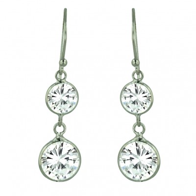 Sterling Silver Earring Outer 8.5mm+10.5mm Round Clear Cubic Zirconia Bezel Set