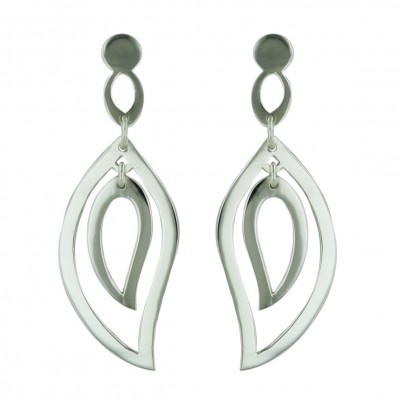 Sterling Silver Earring 18X48 mm Double Open Leaf Dangle--E-Coated