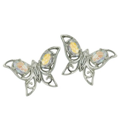 Sterling Silver Earring 2 (6X4mm) Oval AB color Cyrstal Crystal Open Butterfly
