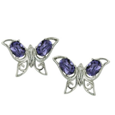 Sterling Silver Earring 2 (6X4mm) Oval Tanzanite Crystal (#20410) Op
