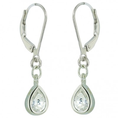 Sterling Silver Earring 7X5mm Clear Cubic Zirconia Tear Drop Bezel with Levelback--R
