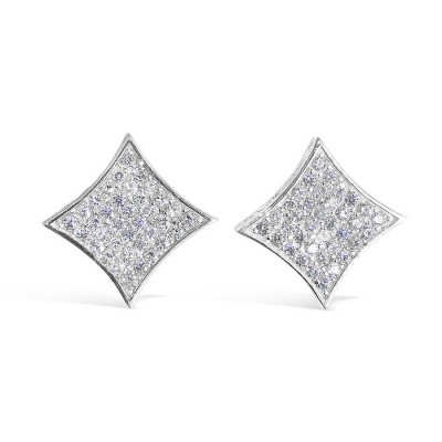 Sterling Silver Earring Squeeze in 13X13mm (Flat) Square Pave Clear Cubic Zirconia