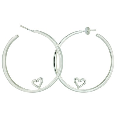 Sterling Silver Earring Inner 38mm Circle Hoop with Small Open Heart