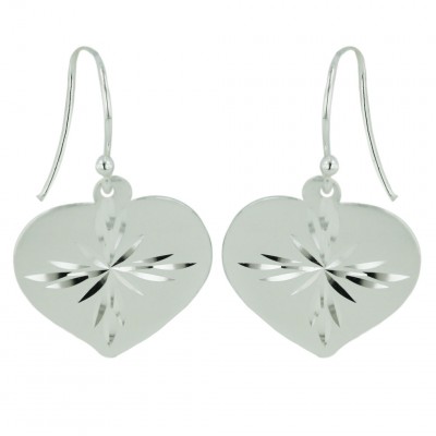 Sterling Silver Earring Plain Heart with Flower+Fish Wire