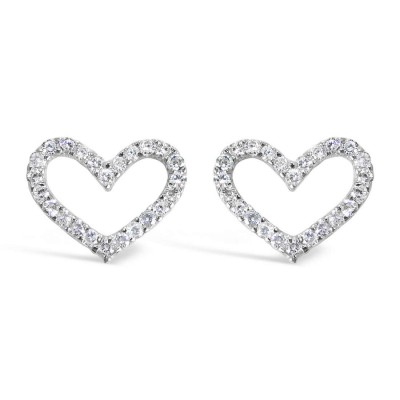 Sterling Silver Earring Heart Clear Cubic Zirconia Line Stud