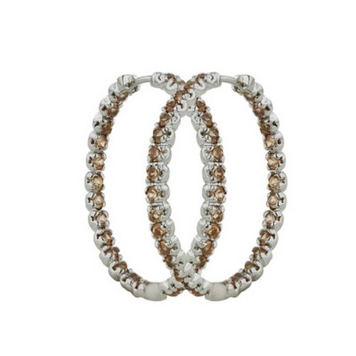 Sterling Silver Earring 25.5mm In+Out Cham Cubic Zirconia Latch Hoop