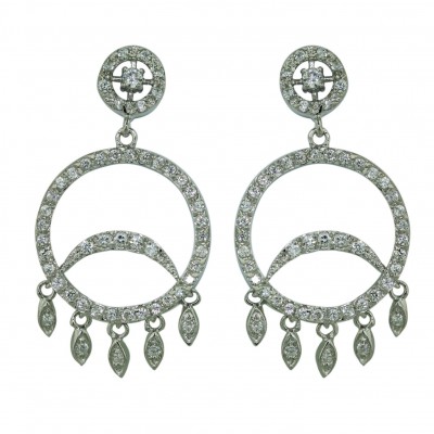 Sterling Silver Earring 23mm Clear Cubic Zirconia Circle+5 Marquis Dangling