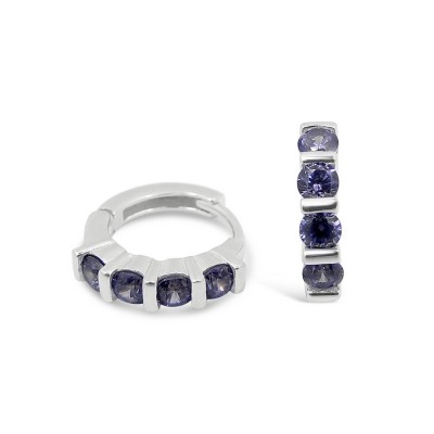 STERLING SILVER EARRING AMETHYST CUBIC ZIRCONIA 4 PIECES  HUGGIE