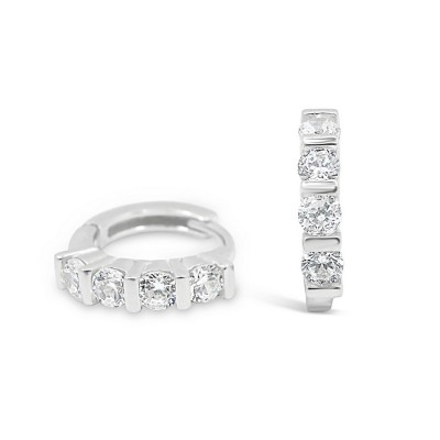 STERLING SILVER EARRING CLEAR CUBIC ZIRCONIA 4 PIECES  HUGGIE