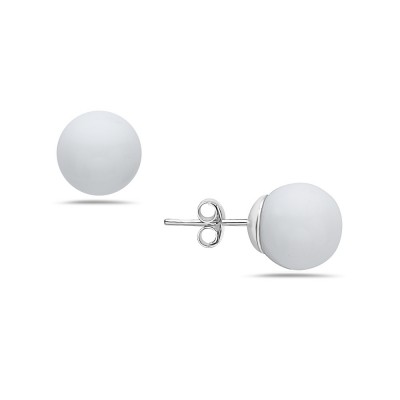 Sterling Silver Earring 12mm White Jade Ball Stud