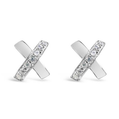 Sterling Silver Plain+Clear Cubic Zirconia 'X' Post--E-Coated