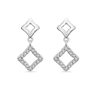 Sterling Silver Earring 11X11mm Clear Cubic Zirconia Open Square