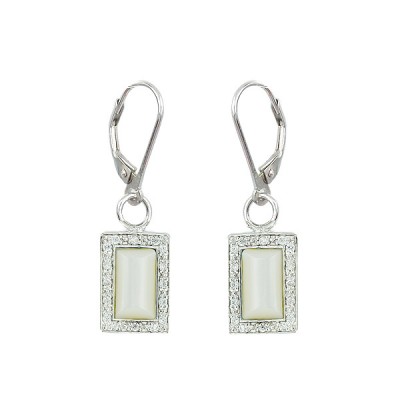 Sterling Silver Earring 14.5X10.5mm Square White Mother of Pearl with Cl+Leverback
