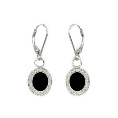 Sterling Silver Earring 12mm Oval Onyx with Cl+Lever Back