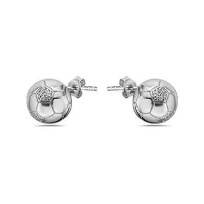 Sterling Silver Earring Clear Cubic Zirconia Soccer Ball --Rhodium Plating/Nickle Free--