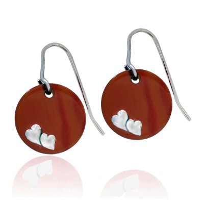 Sterling Silver 15Mm Round Carnelian W/ Plain Heart+French Wire