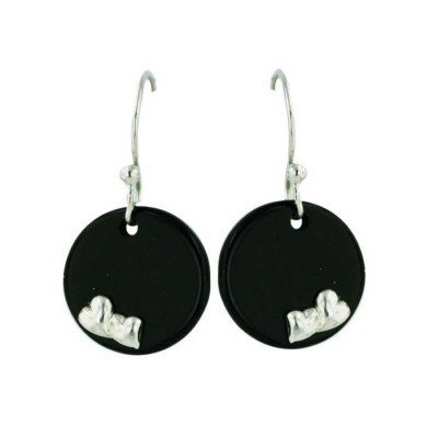 Sterling Silver 15Mm Round Onyx W/ Plain Heart+French Wire