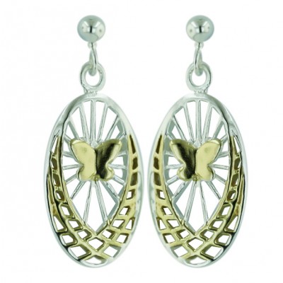Sterling Silver Earring 2 Tone Silver Gold 5 Mils 18K Oval with Butte