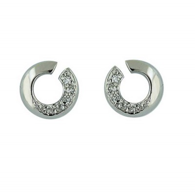 Sterling Silver Earring Clear Cubic Zirconia+Plain Open Round--Rhodium Plating/Nickle Free--