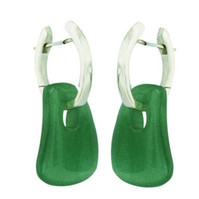 Sterling Silver Earring 15mm Green Aventurine Round Curved Right