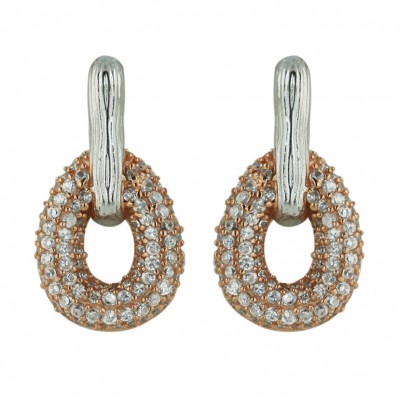 Sterling Silver Earring 15mm Rosegold Tone Open Tear Drop Plain Line